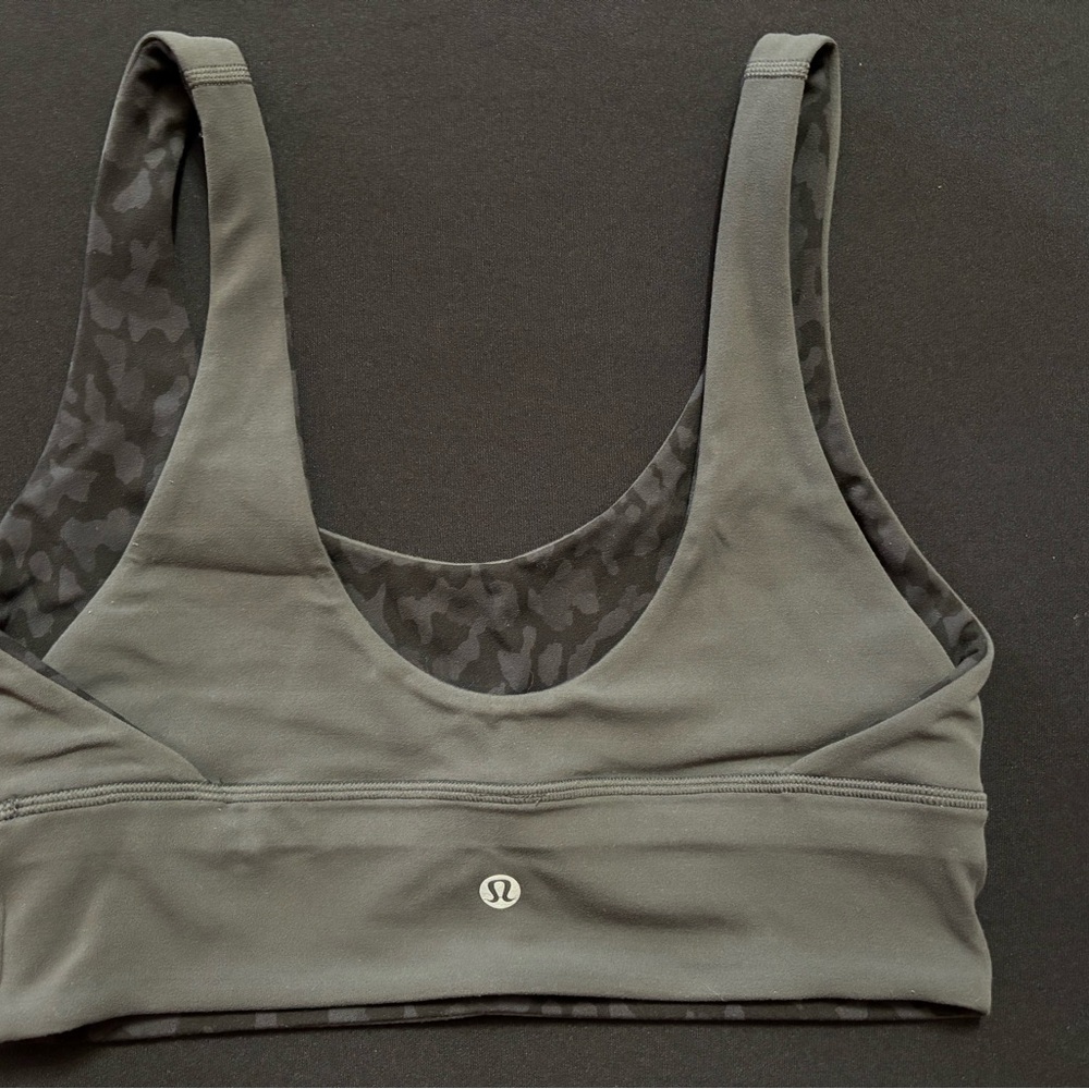lululemon athletica reversible black leopard/gray sports bra